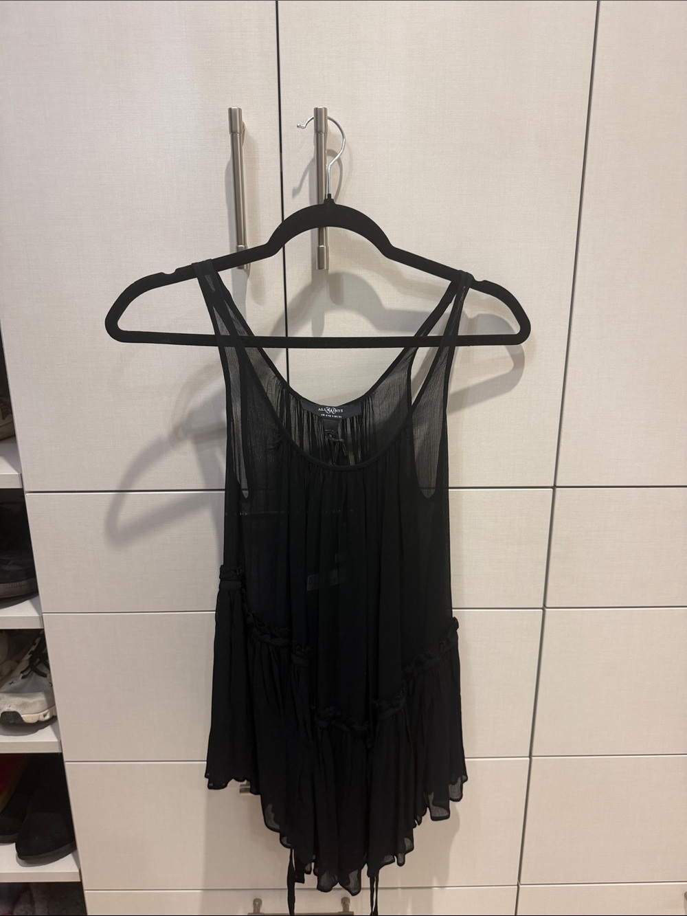 All Saints Black Sheer Ruffle-Trim Camisole